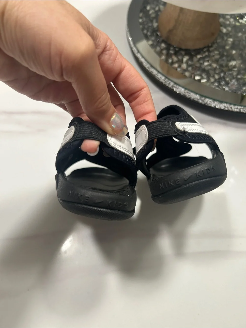 Nike Black and White Toddler Sandals with Hook-and-Loop Straps